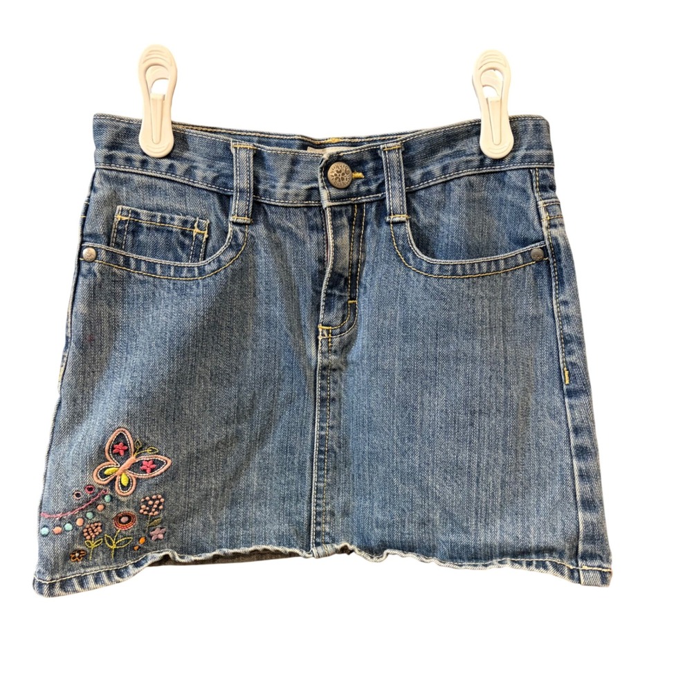 OshKosh VTG Girls Blue Denim Butterfly Embroidered Mini Skirt Size 8 Medium Wash